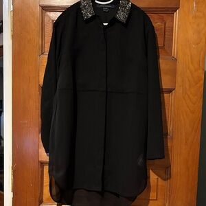 French Connection Sheer Black Top with Sequin Detail Great for evening